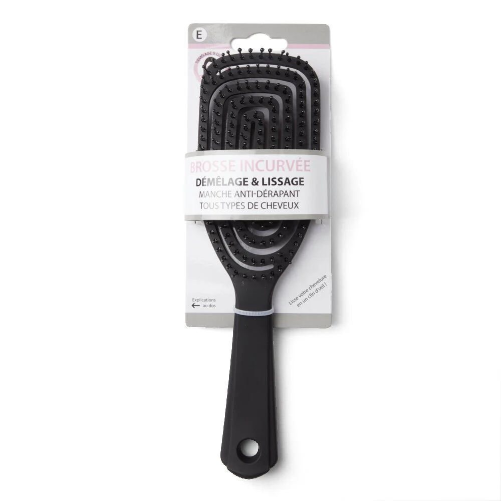 Brosse à cheveux incurvée démêlage et lissage PVC noir