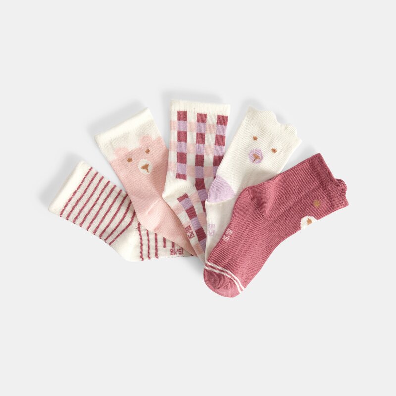 Chaussettes ours rose bébé fille (lot de 5) Rose
