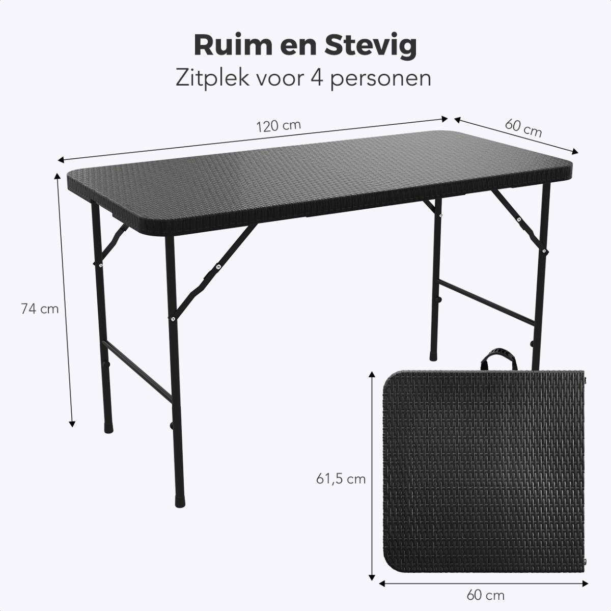 LifeGoods 120x60 cm Inklapbare vouwbare tafel  - Black