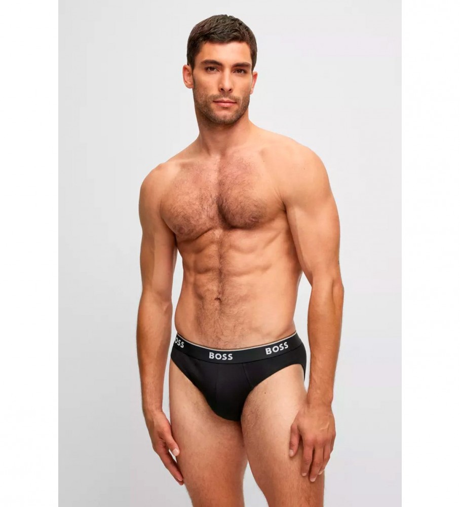 Conjunto de 3 cuecas BOSS: branca, cinza e preta.