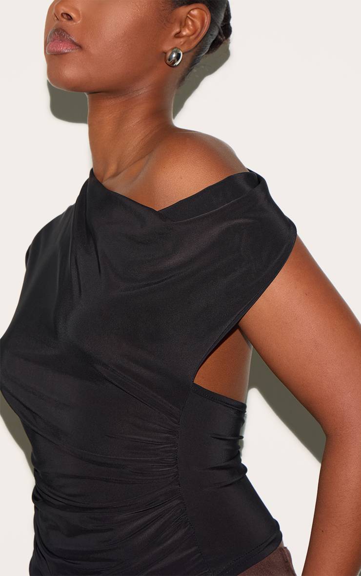Noir Haut Long Asymétrique Dos Nu En Tissu Fluide