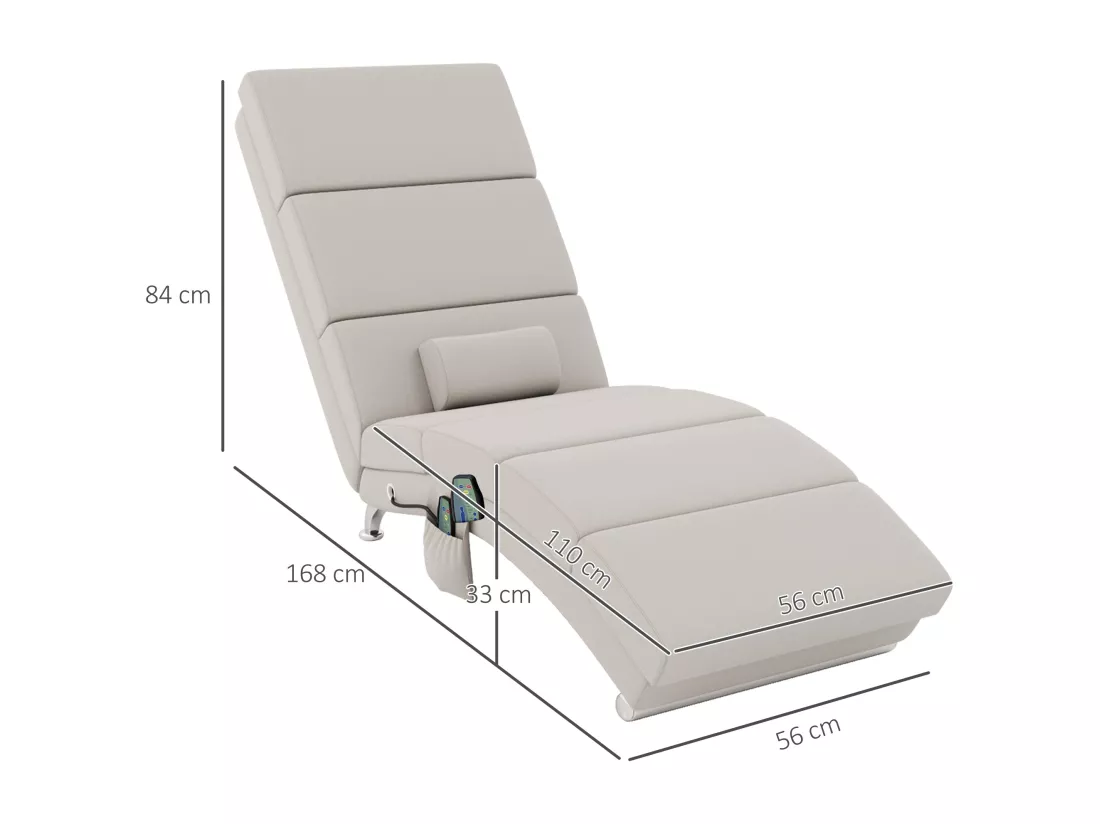 Fauteuil relax massant chauffant design contemporain - chaise longue d'intérieur - piètement métal chromé tissu beige