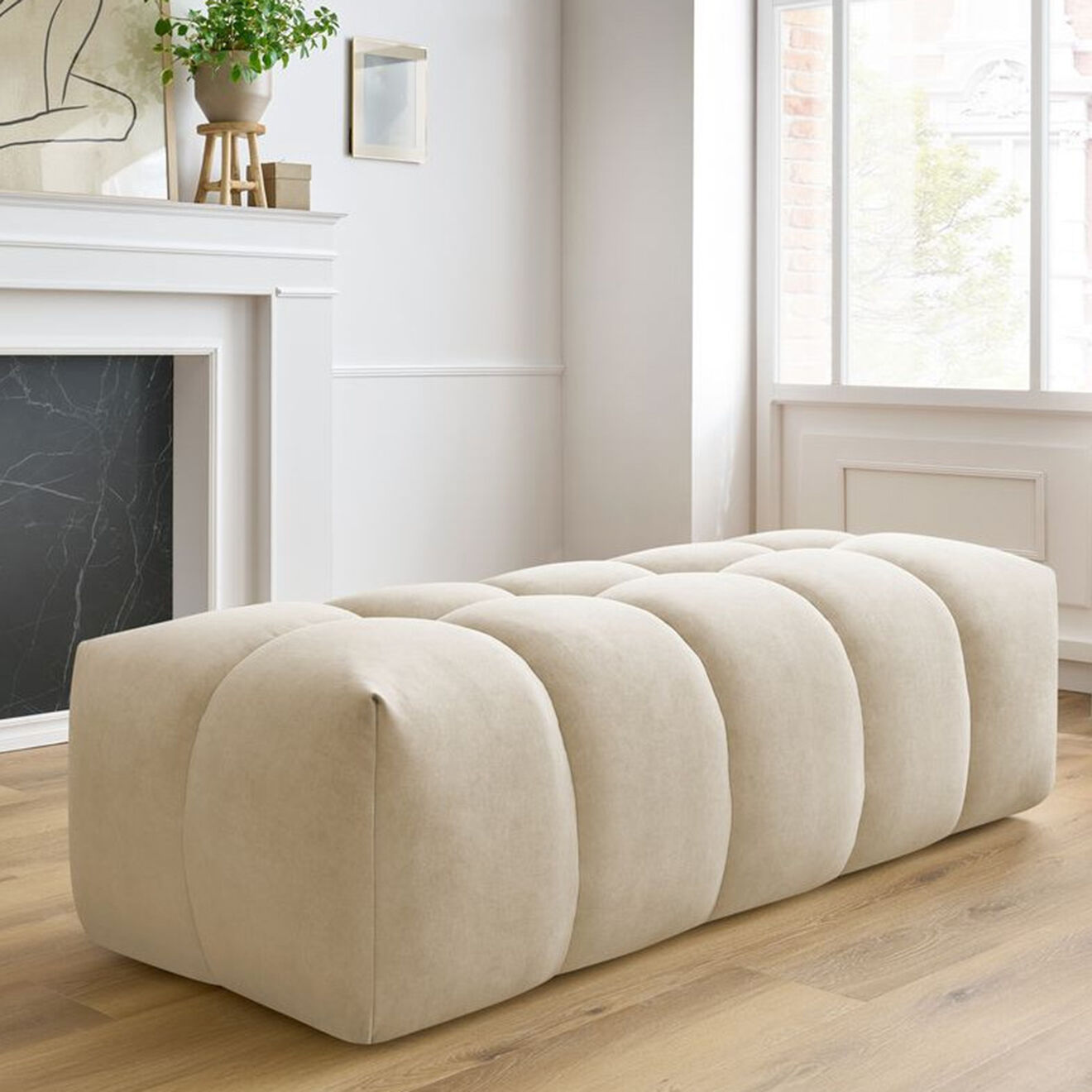 Bobochic Pouf en Velours Mont-Blanc beige - 180x66x48 cm