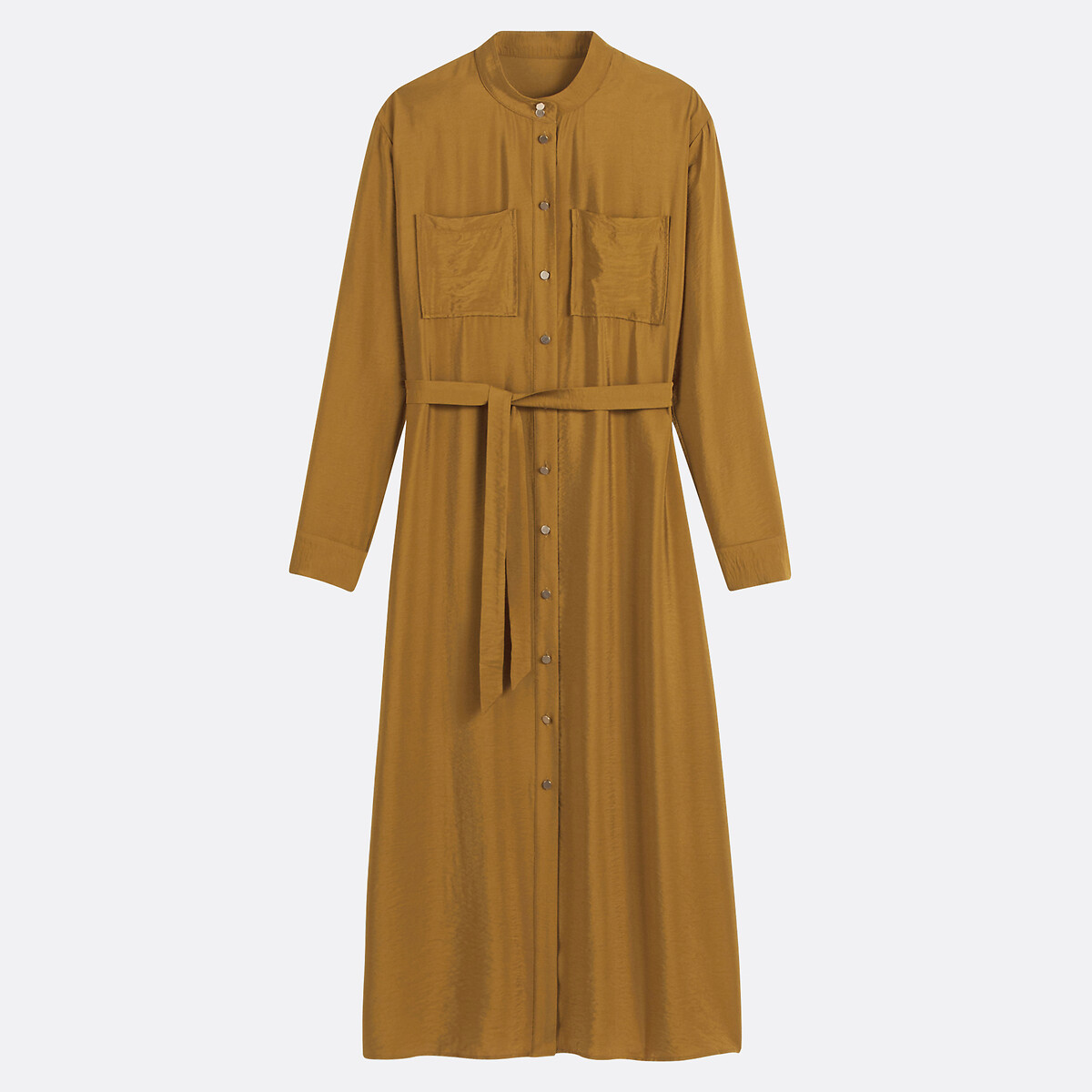 COLEÇÃO LA REDOUTE<br>Vestido longo reto com cinto e gola mandarim