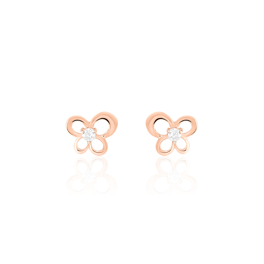Boucles D'oreilles Puces Eleanor Fleur Or Rose Oxyde De Zirconium