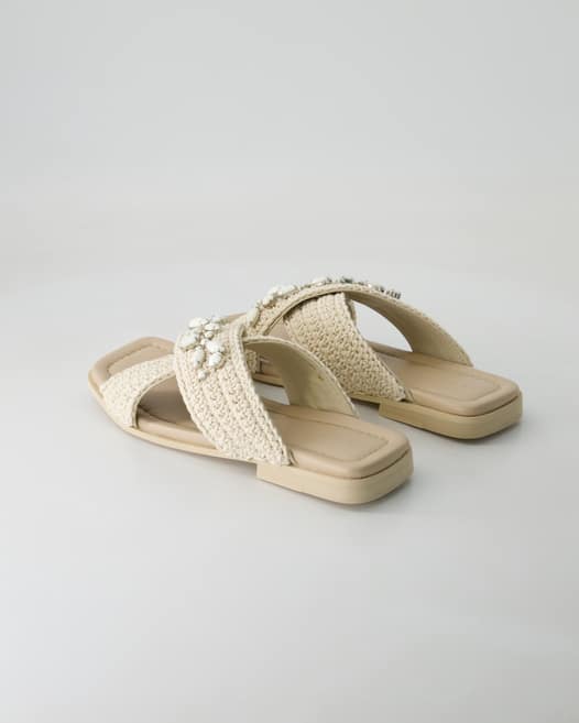 Inuikii Woven Crossed Stones Pantoletten in Beige