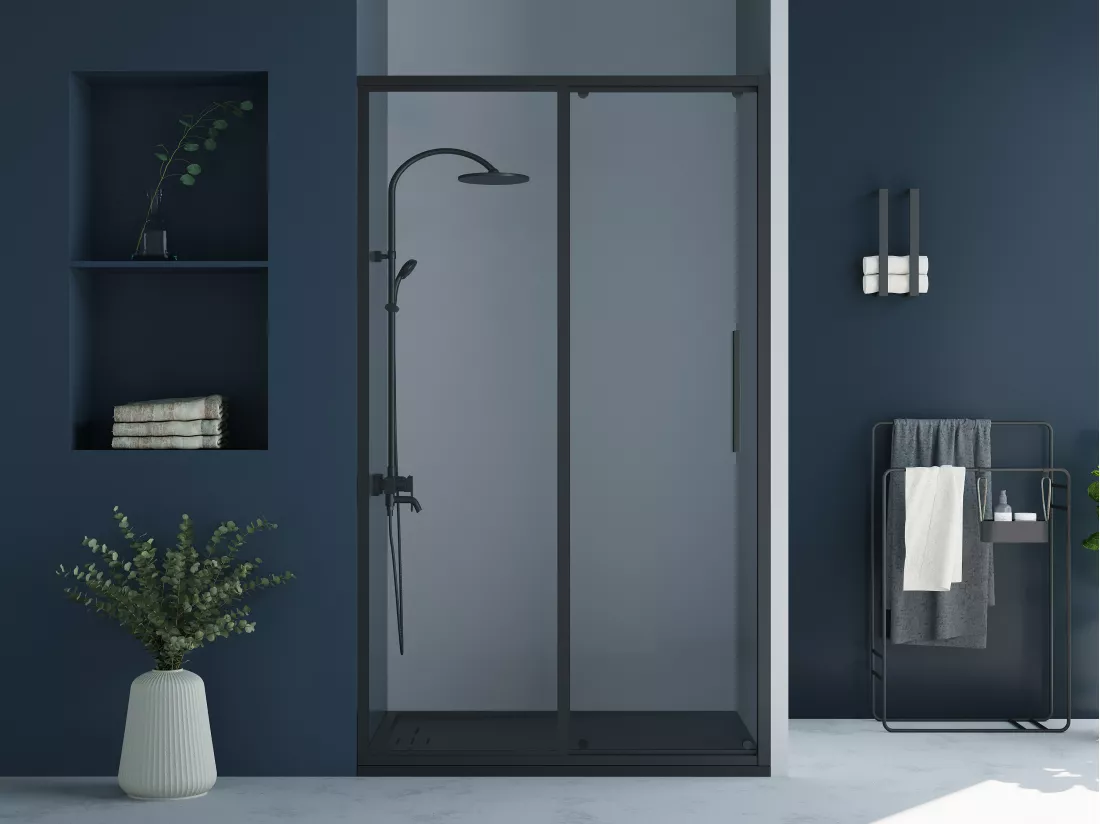 Porte de douche coulissante noir mat style industriel - 140 x 195 cm - TORONI
