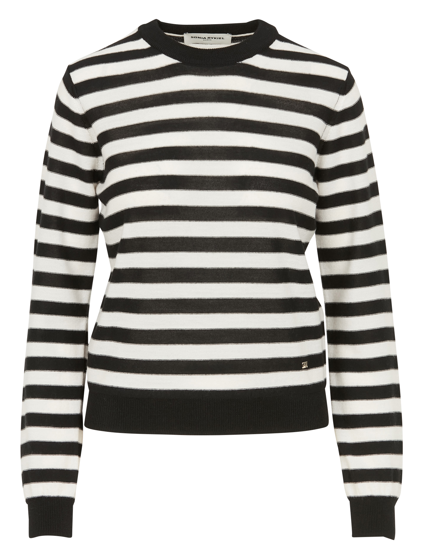 Pull fin col rond rayé en laine mérinos | Rayé