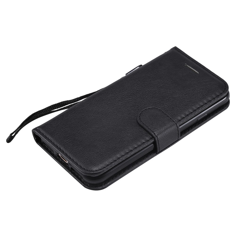iPhone SE (2022/2020) / 8 / 7 Leder Tasche Flip Cover mit Kartenfach   Handschlaufe - Schwarz