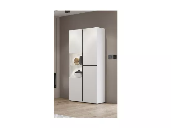 Vitrine haute 2 portes collection HAVANA. Coloris blanc et noir.