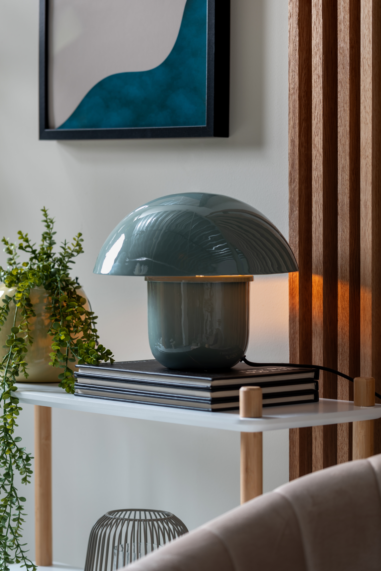 Table lamp Fat Mushroom enamel misty blue