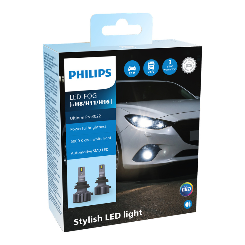 Lyskasterpære til bil LED 2-pk H8/H11/H16