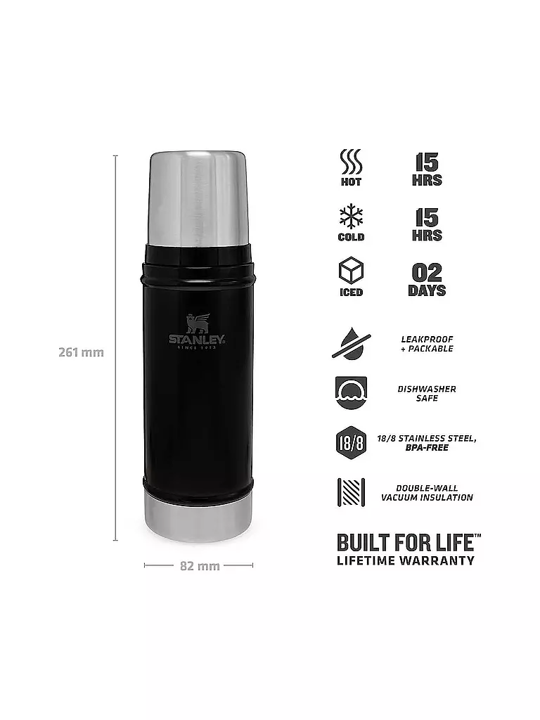 STANLEY Isolierflasche - Thermosflasche Classic Legendary Bottle 0,47l Schwarz schwarz