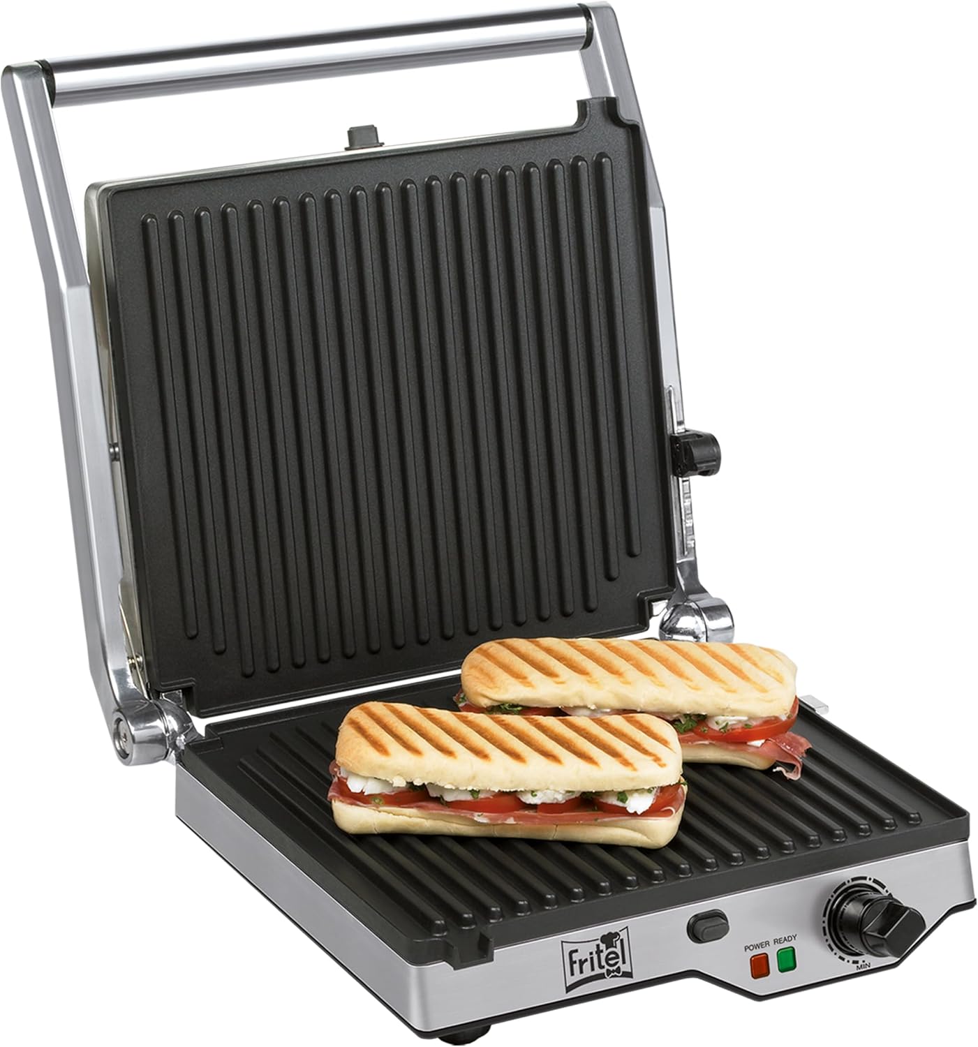 FRITEL Grill/Panini/BBQ GR 2275 – Sandwichtoaster & BBQ in 1 – 29 x 26 cm – 2000 W – Herausnehmbare Platten – 180° aufklappbar