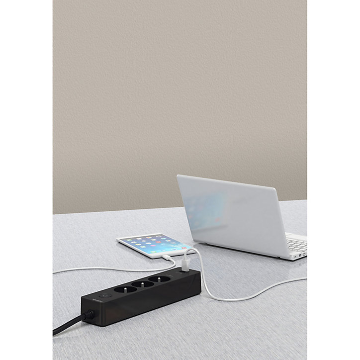 Multiprise 3 prises + 2 usb Schneider Electric Odace anthracite 1.5 m
