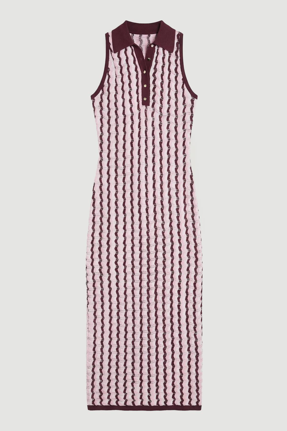 KarenMillen Robe Midi Sans Manches En Maille Pointelle À Col Contrastant
