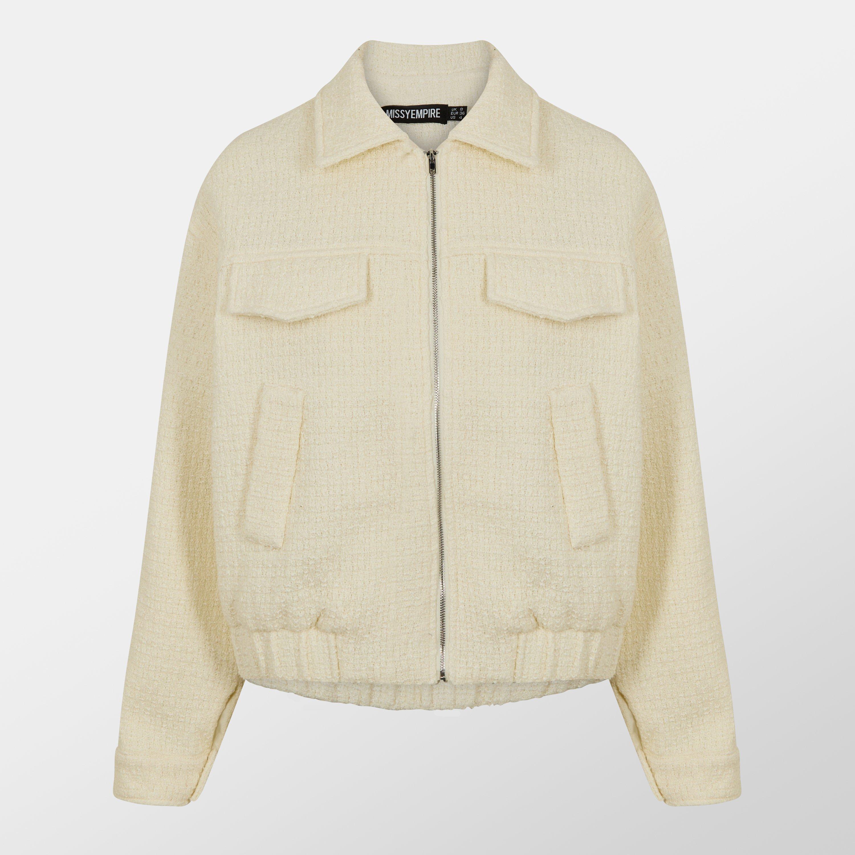 Missy Empire ME Boucle Textured Bomber Jacket