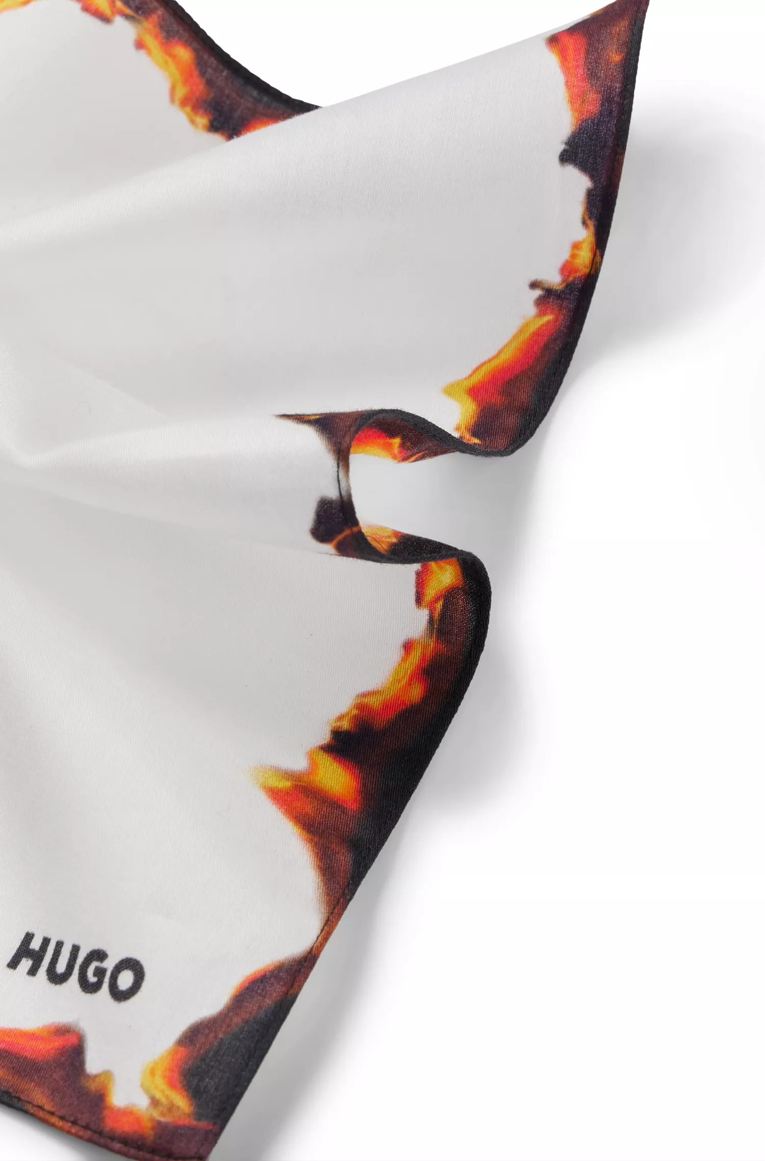 Lenço de bolso HUGO em algodão vermelho com estampa sazonal e logotipo.