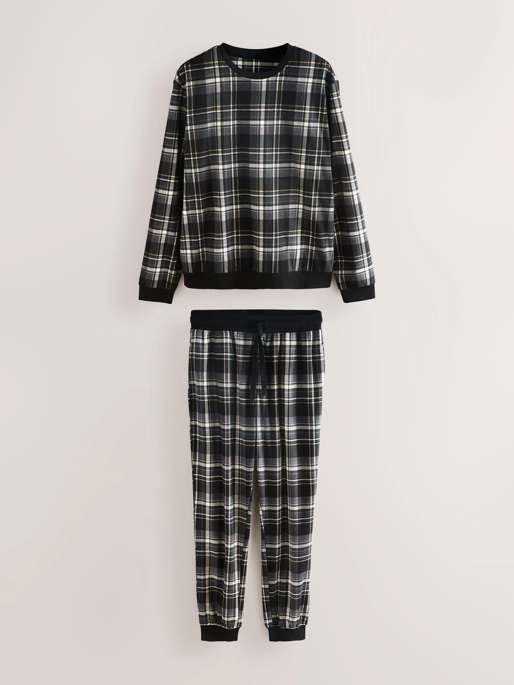 Zwarte ruit - Motionflex - Behaaglijke pyjama met lange mouwen en boorden