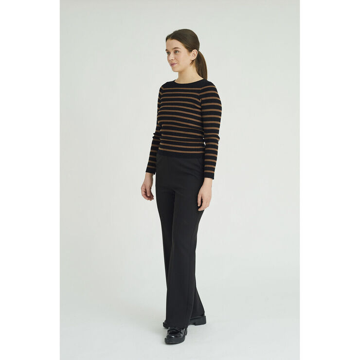A-VIEW Lana rib stripe blouse Black/brown