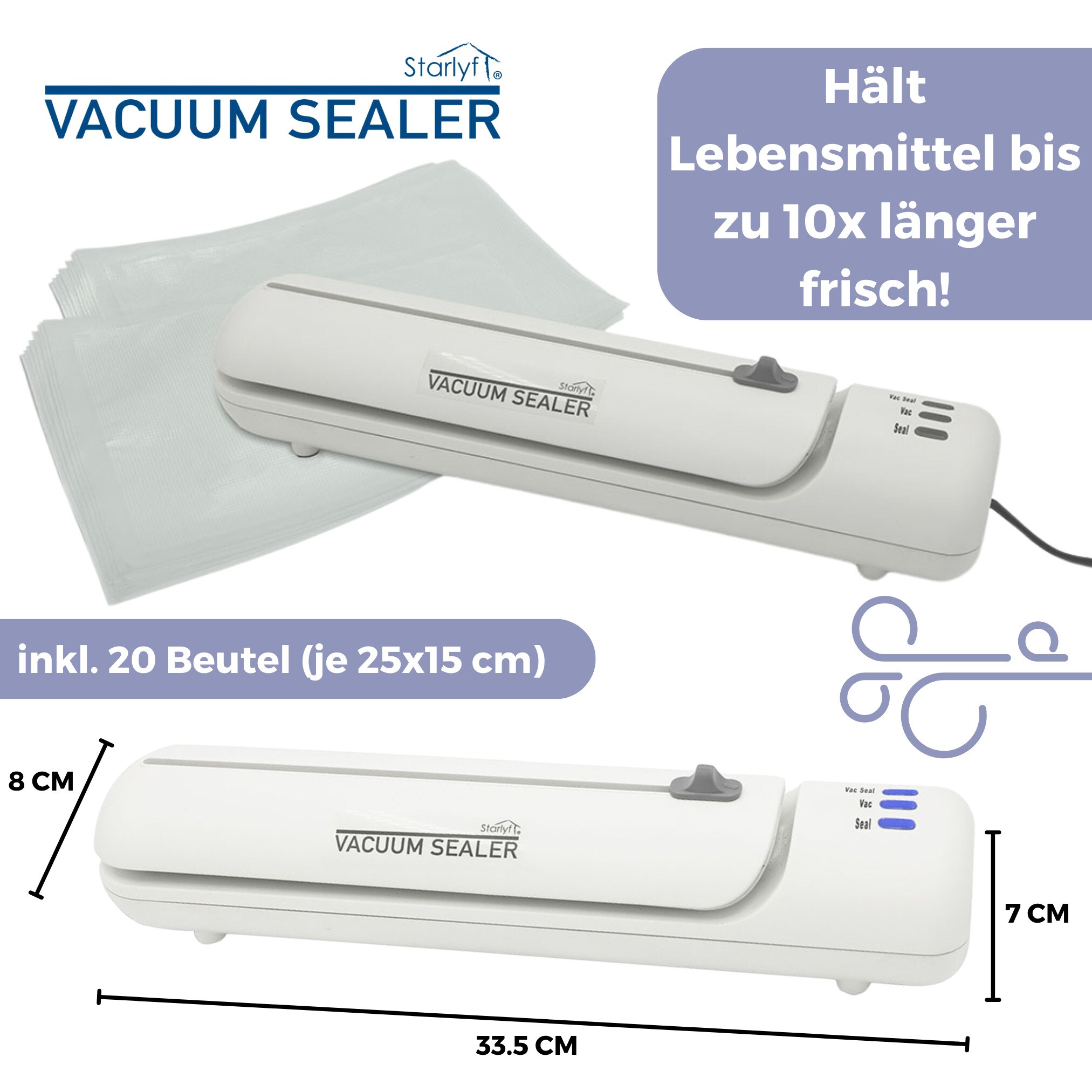 Starlyf® Vakuumiergerät inkl. 20 Beutel & Rezepte - Vakuumierer Vacuum Sealer