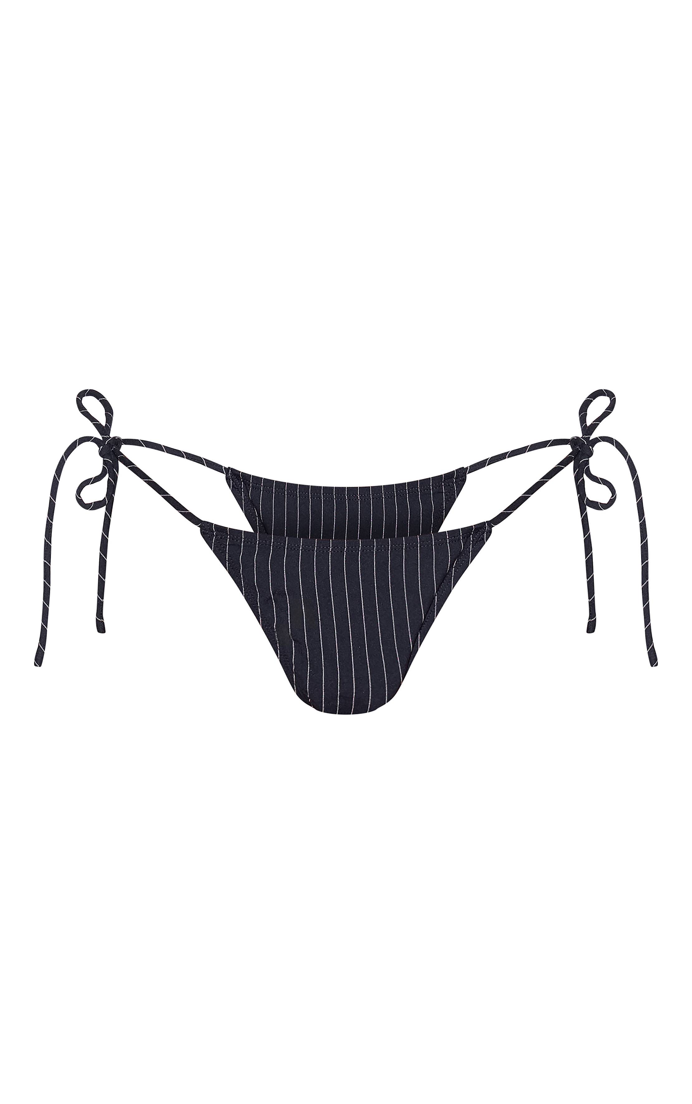 Bleu Marine Bas De Bikini À Fines Rayures Avec Liens Sur Les Côtés