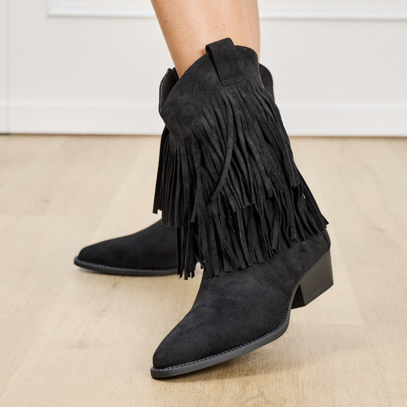 Wild spirit fringe boots - zwart