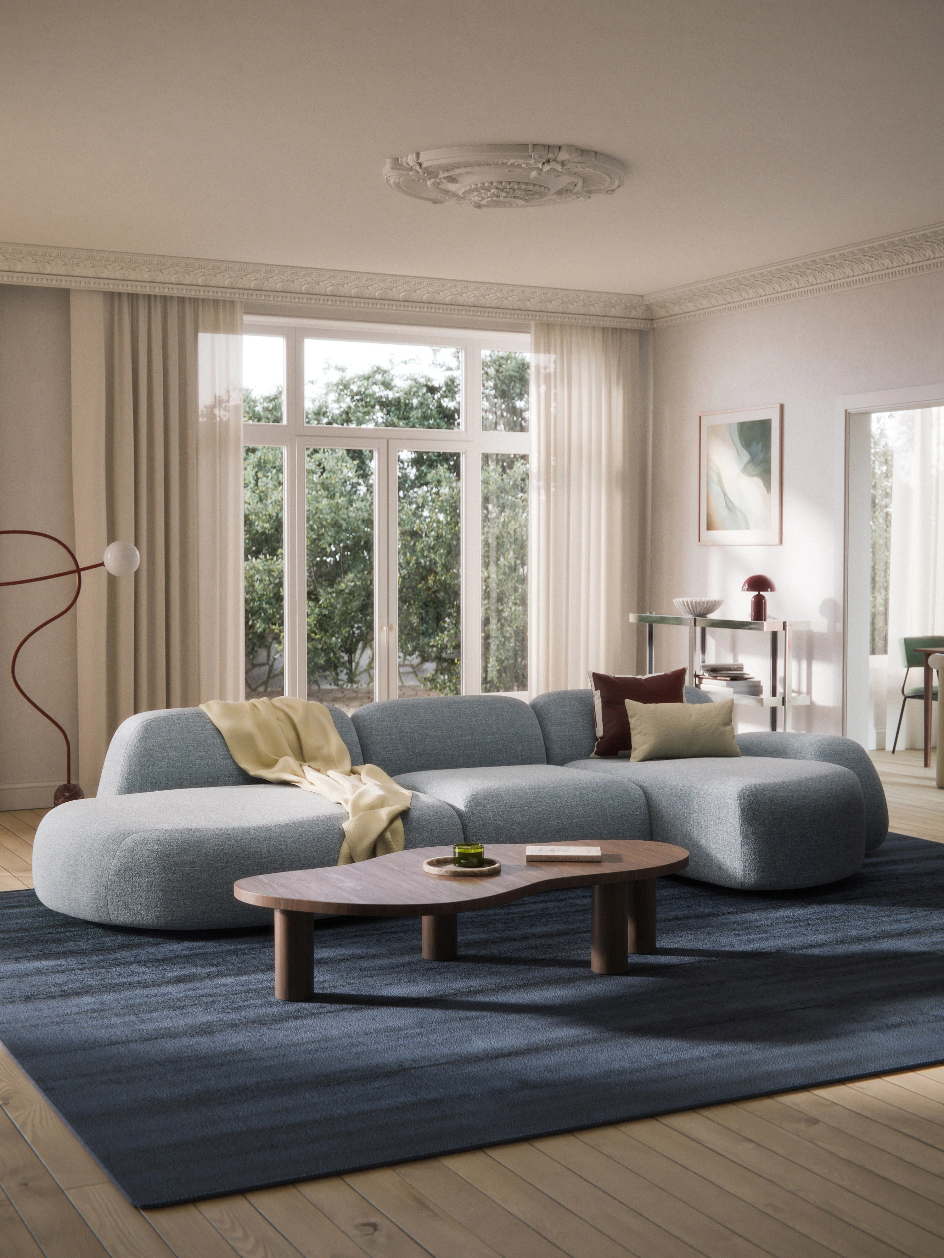 Modulaire bouclé hoekbank Wolke (4-zits) met chaise longue