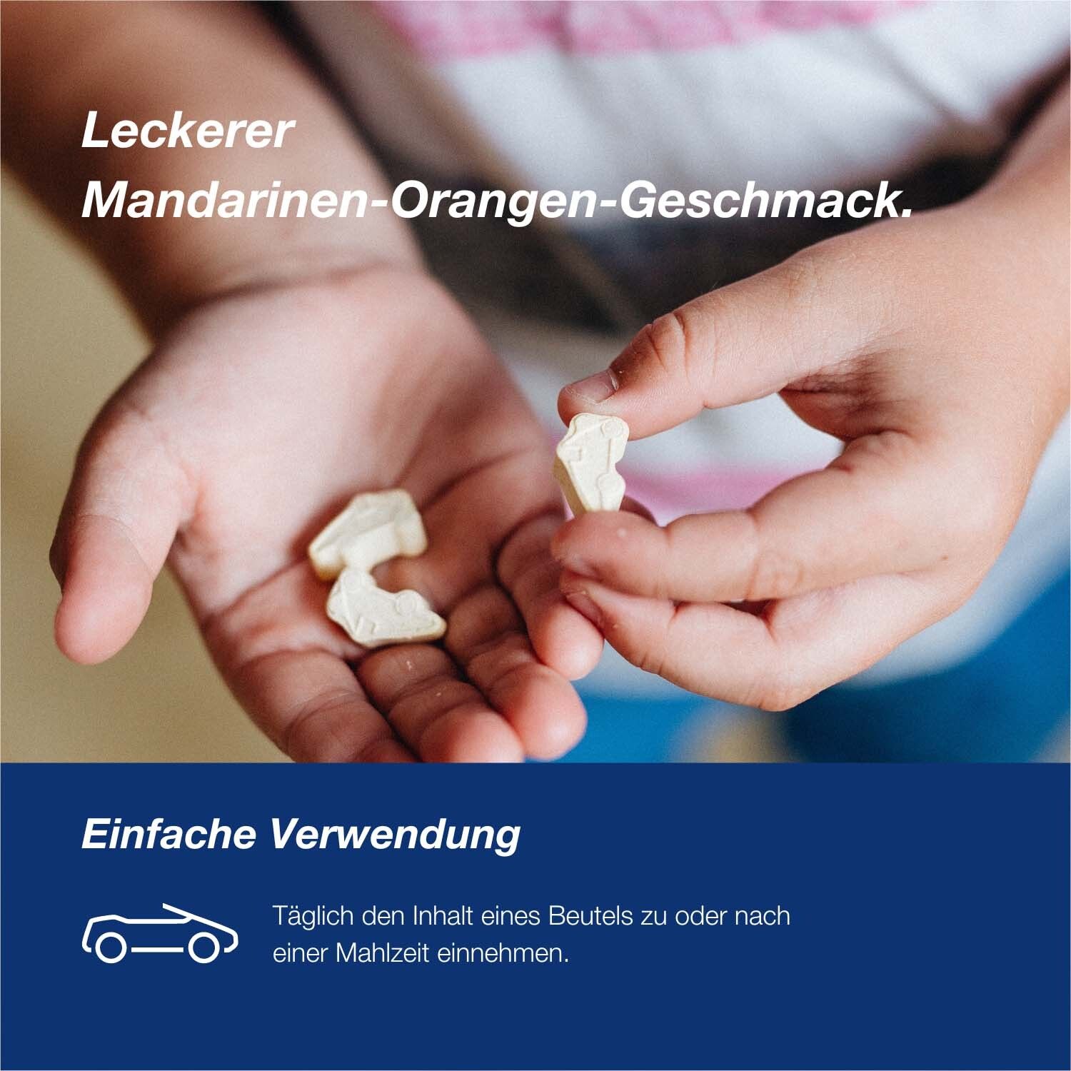 Orthomol junior C plus - mit Vitamin C als Beitrag zu einer normalen Funktion des Immunsystems - Mandarine/Orangen-Geschmack - Kautabletten