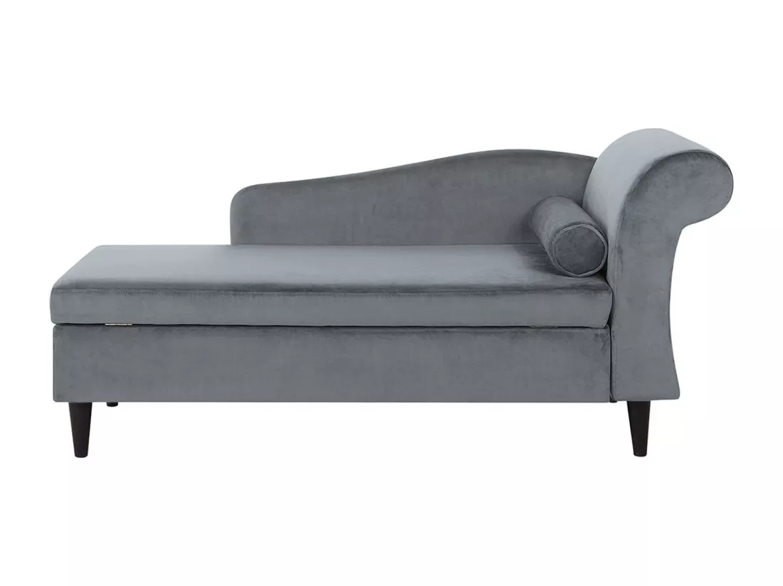 Chaise longue côté droit en velours gris clair LUIRO