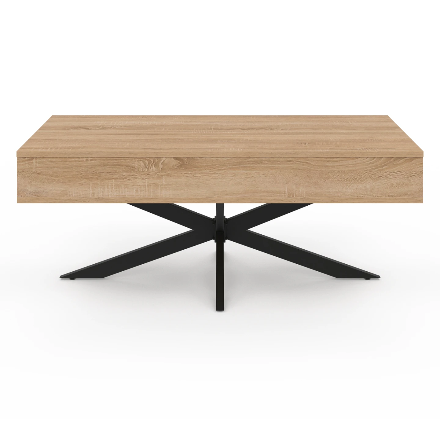 Table basse rectangulaire ALIX 100 cm plateau relevable pied araignée bois et noir