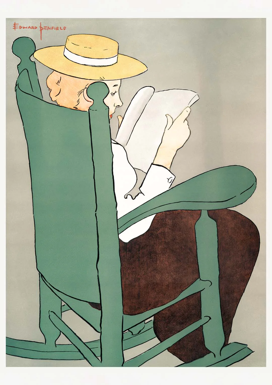 Frau, die in einem Schaukelstuhl von Edward Penfield liest