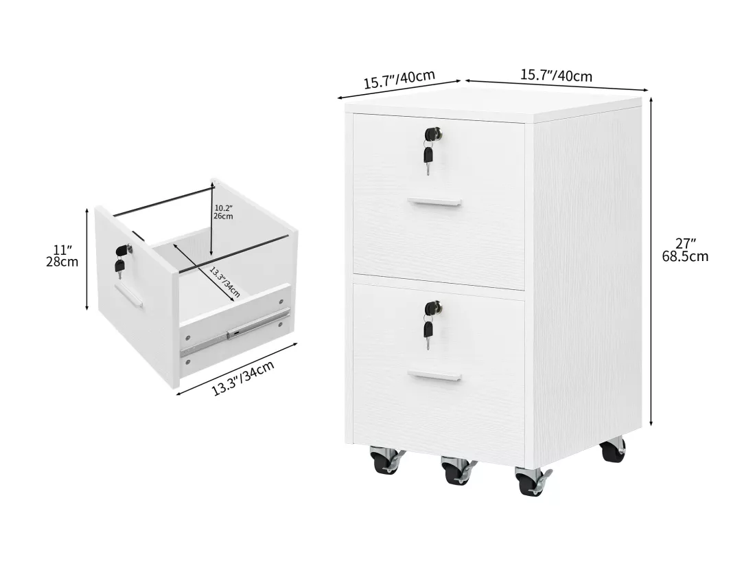 YITAHOME Armoire de Classement Mobile à Roulettes - Table d'imprimante Verrouillable, 2 tiroirs, Blanc