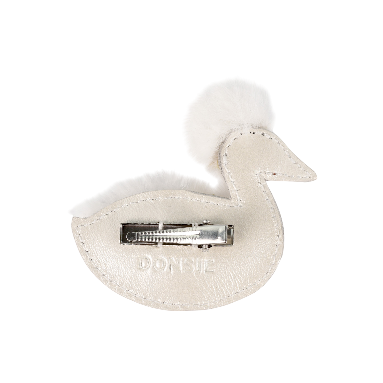 Haarspange Duck Off White Metallic Leather