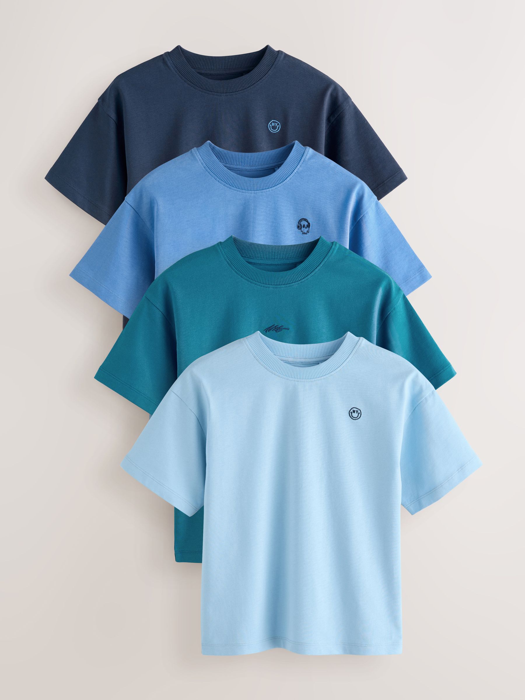 Blauw - Short Sleeve Logo Chest Graphic T-Shirts 4 Pack (3-16yrs)
