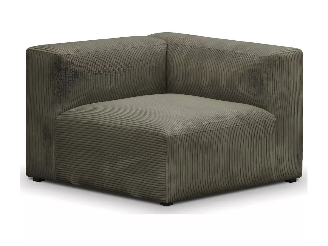 Chauffeuse d'angle à droite modulable en velours côtelé vert kaki - Modulo