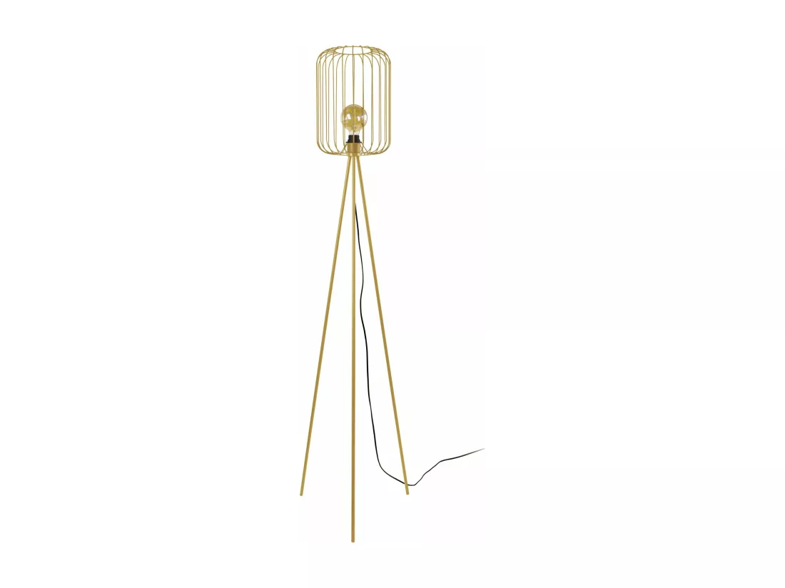 Lampadaire trépied métal doré 157 cm.