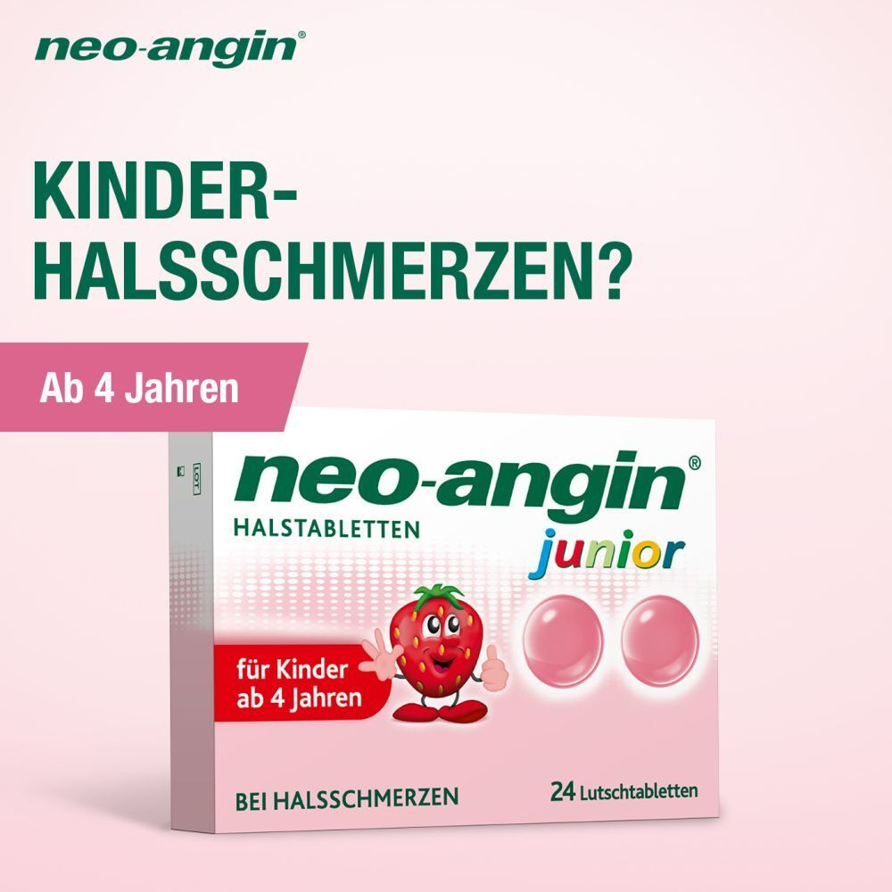neo-angin junior Halstabletten mit leckerem Erdbeergeschmack für Kinder ab 4 Jahren