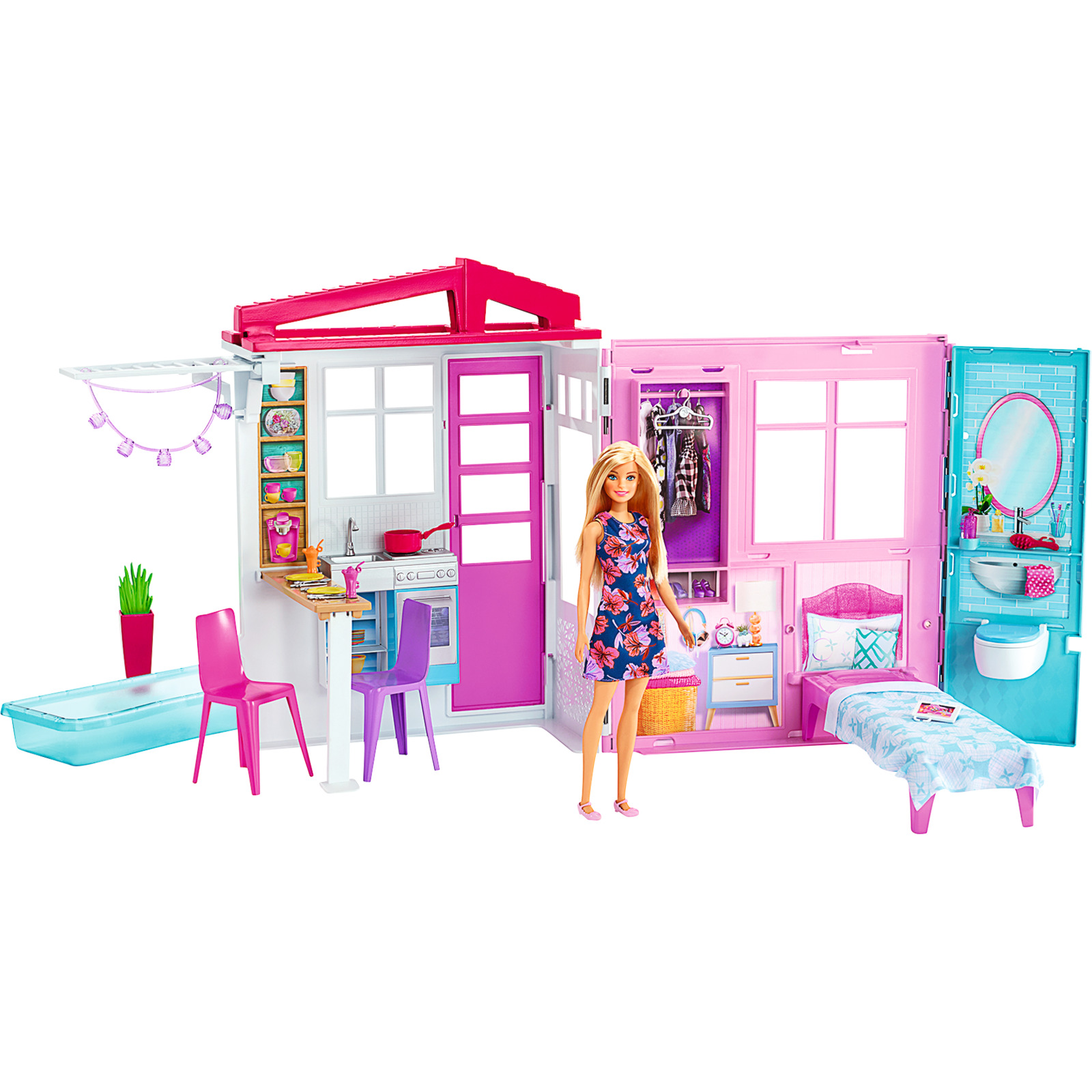 Barbie Ferienhaus m. Möbel + Puppe