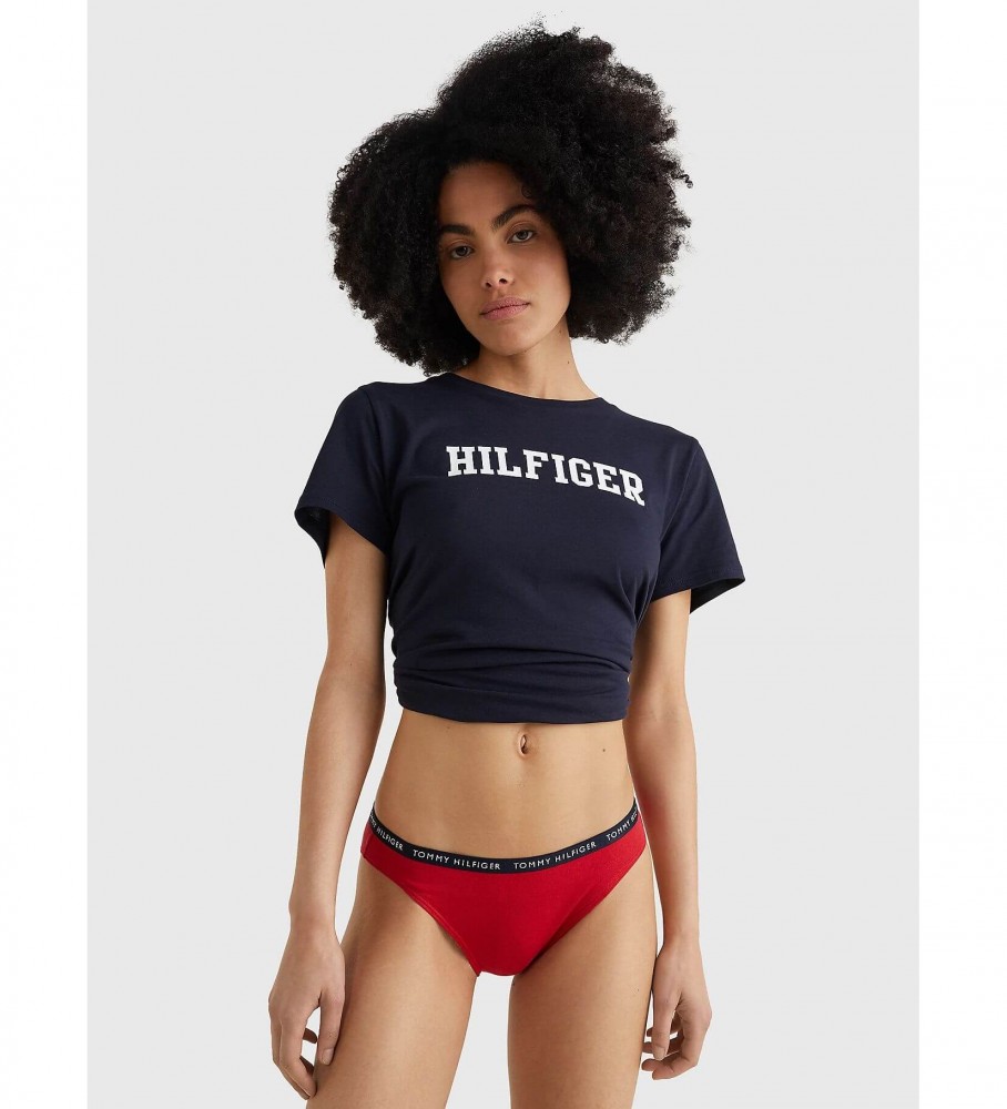 Conjunto de 3 cuecas Tommy Hilfiger com logo nas cores azul-marinho, vermelha e branca.
