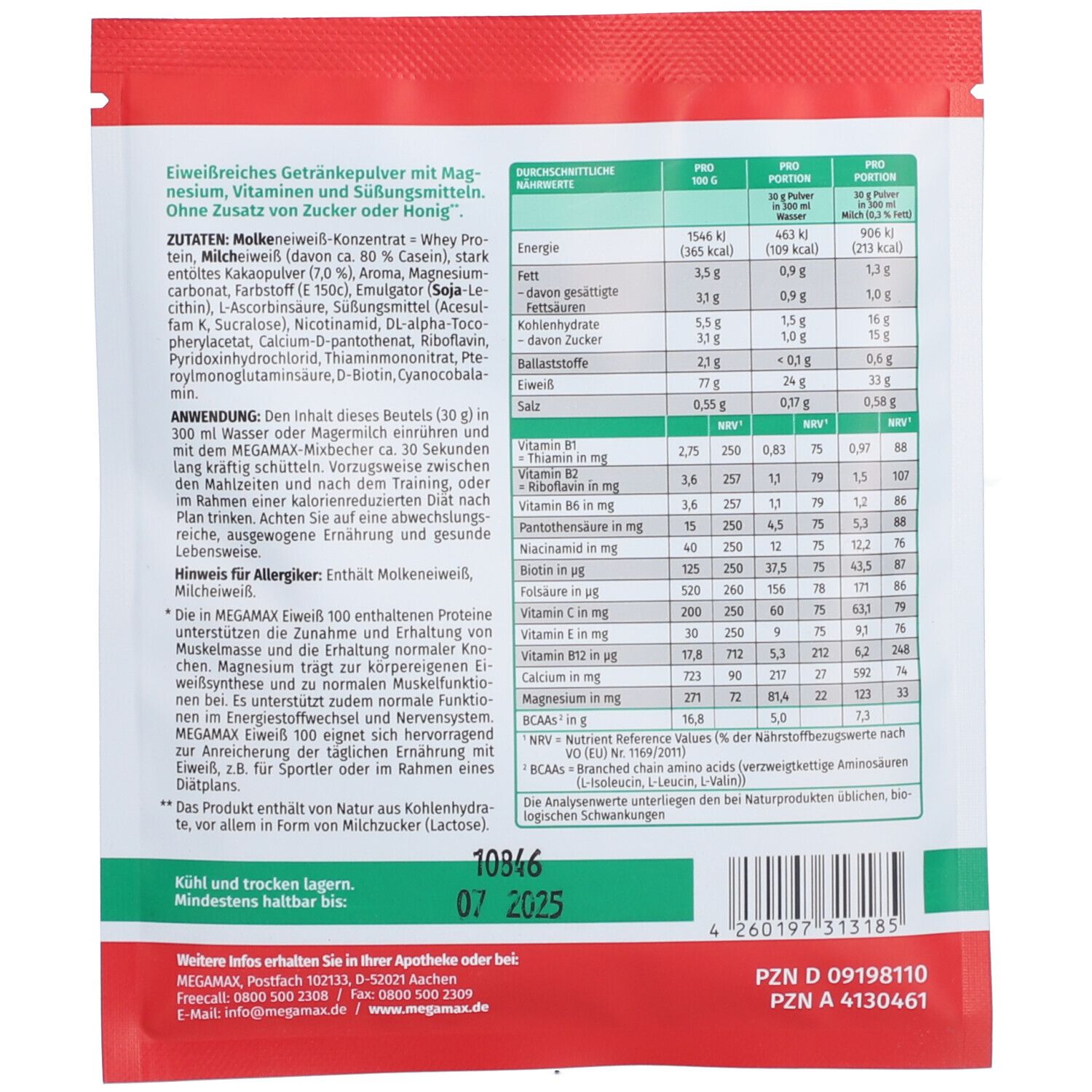 MEGAMAX® Nutrition Eiweiß 100 Schoko-Geschmack