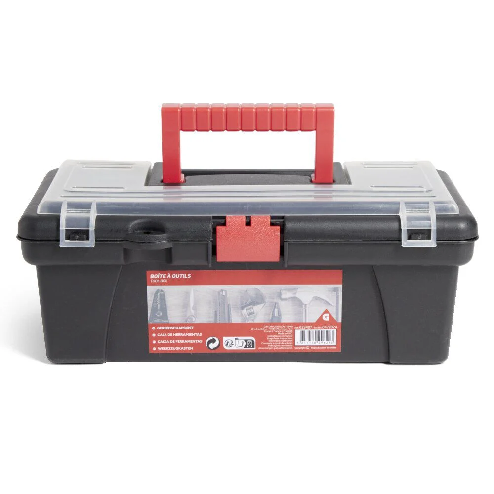 Boîte à outils plastique noir et rouge 30x14xH11cm