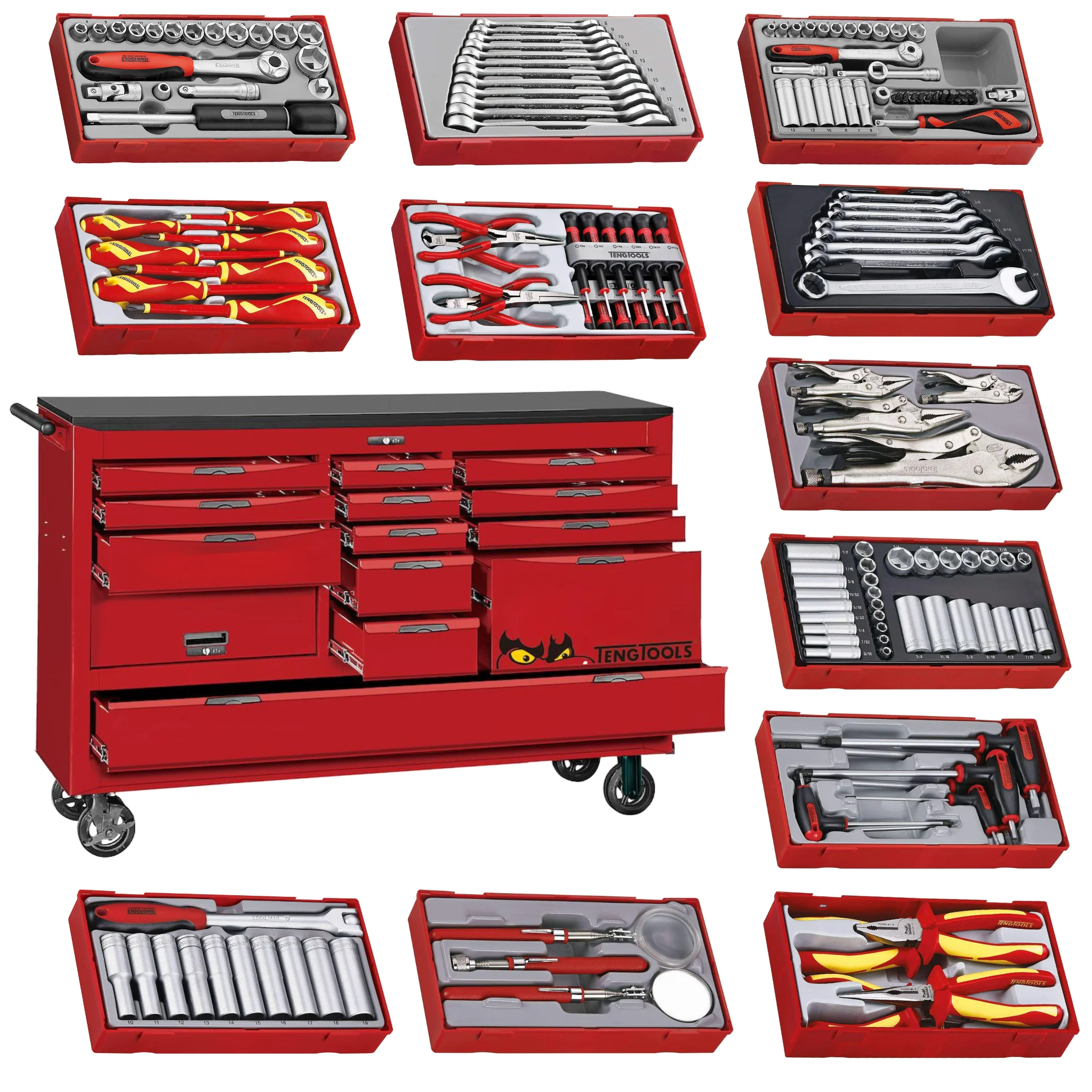 Conjunto de ferramentas para armário com rodízios Teng Tools de 1014 peças e 67 polegadas de largura - TCMM1014MM