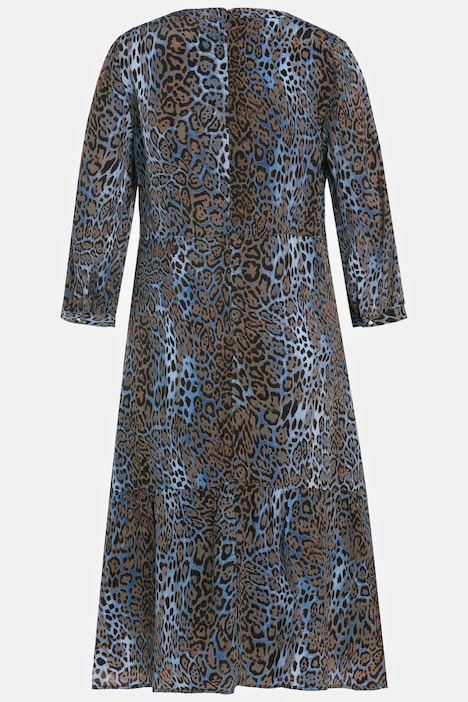 Cupro-Kleid, Leo-Design, V-Ausschnitt, 3/4-Arm