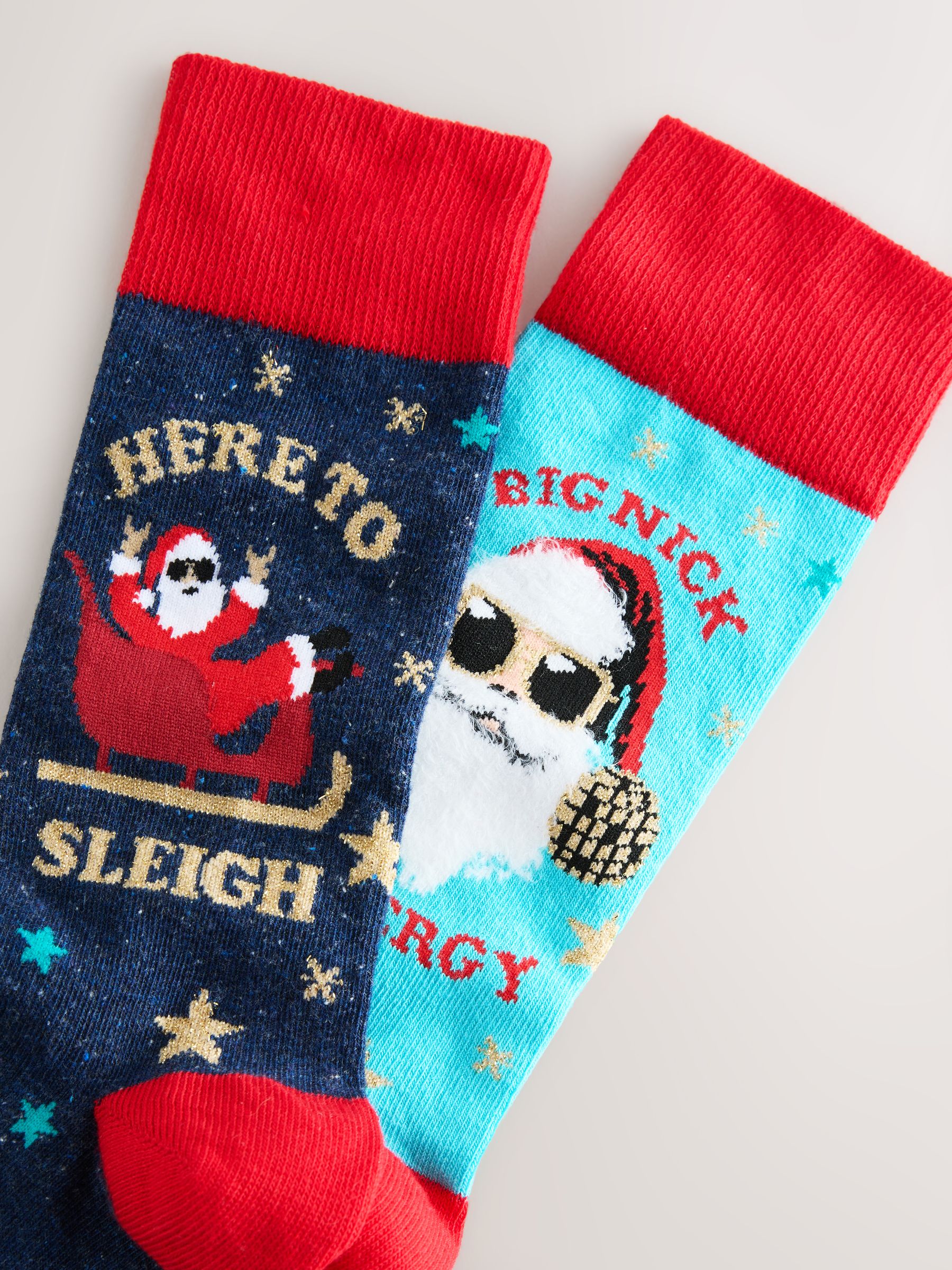 Blauwe Santa nieuwigheid - 2 pack sokken met kerstpatroon