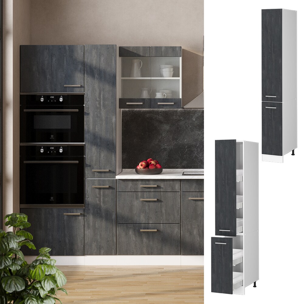 Vicco Apothekerhochschrank R-Line Schwarz Beton Weiß 30 cm