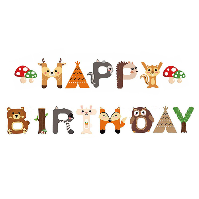 (17-tlg. Set) Happy Birthday Geburtstags Girlande Party Dekoration Accessoire Banner - Waldtiere