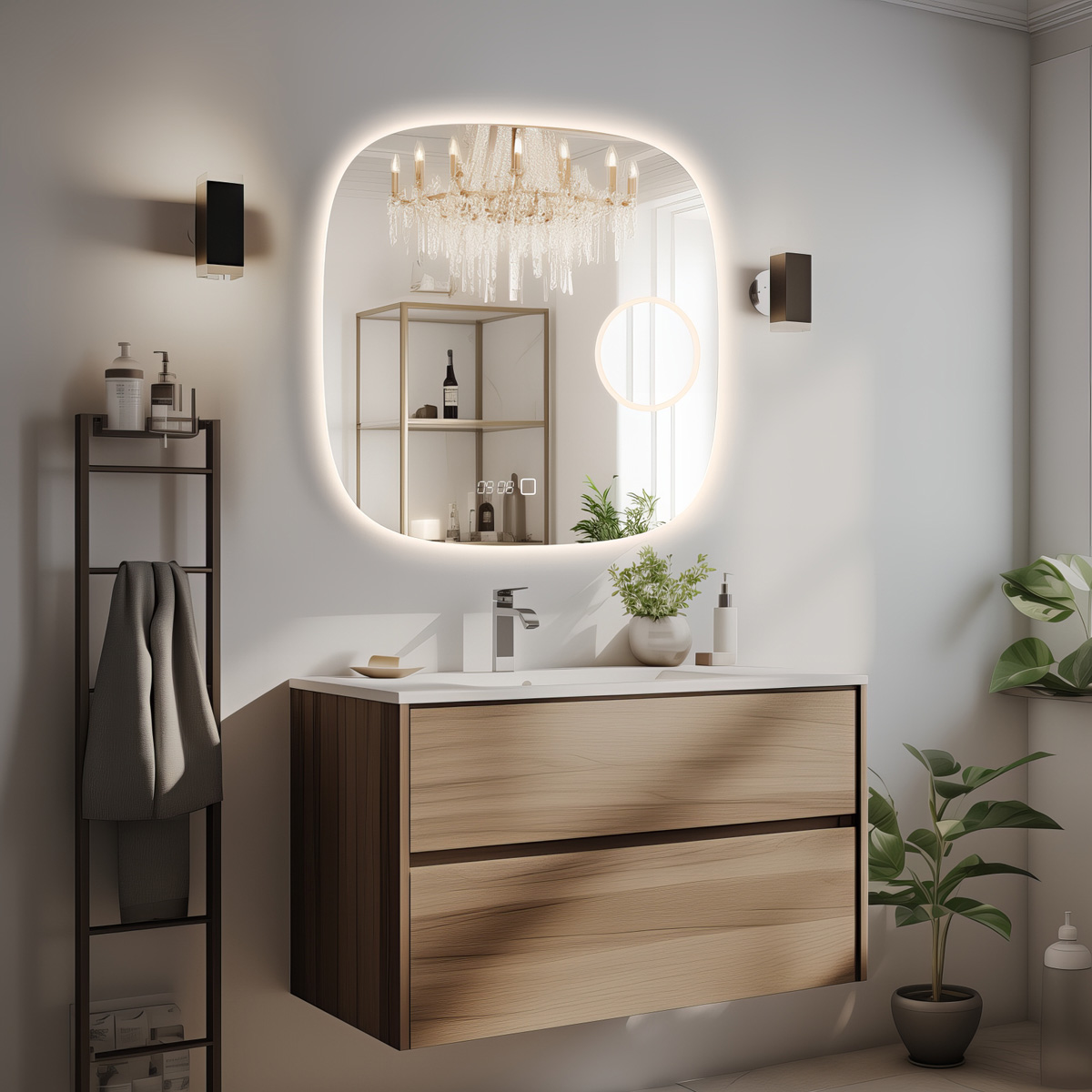 Saniclear Shave Deens ovale spiegel 60x60cm met verlichting, verwarming en vergrootglas