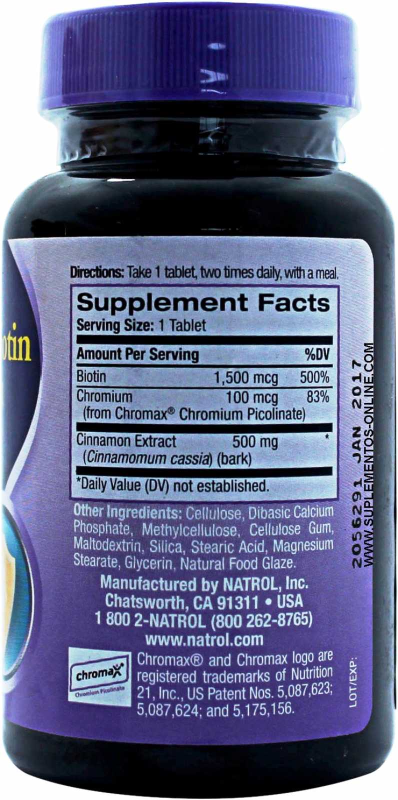 Natrol Canela Biotina Cromo 60 comprimidos