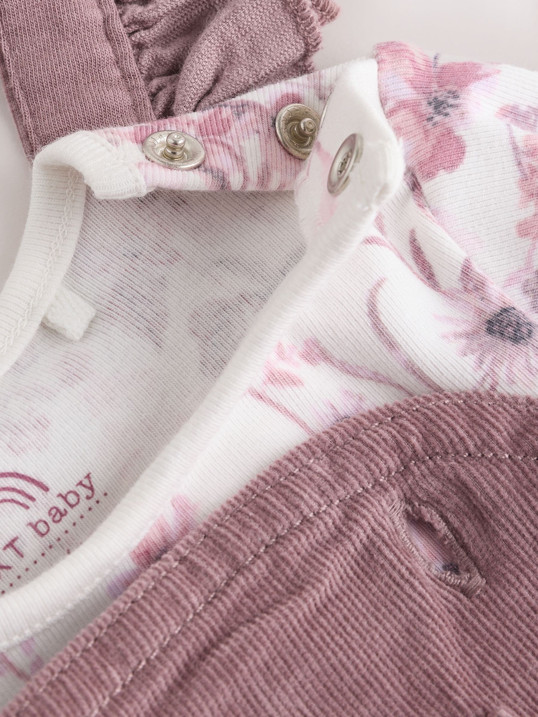 Paars/wit - Corduroy Baby Rompertje en Bodysuit met Lange mouwen en Panty's 3 -delige Set (0mnd -2jr)